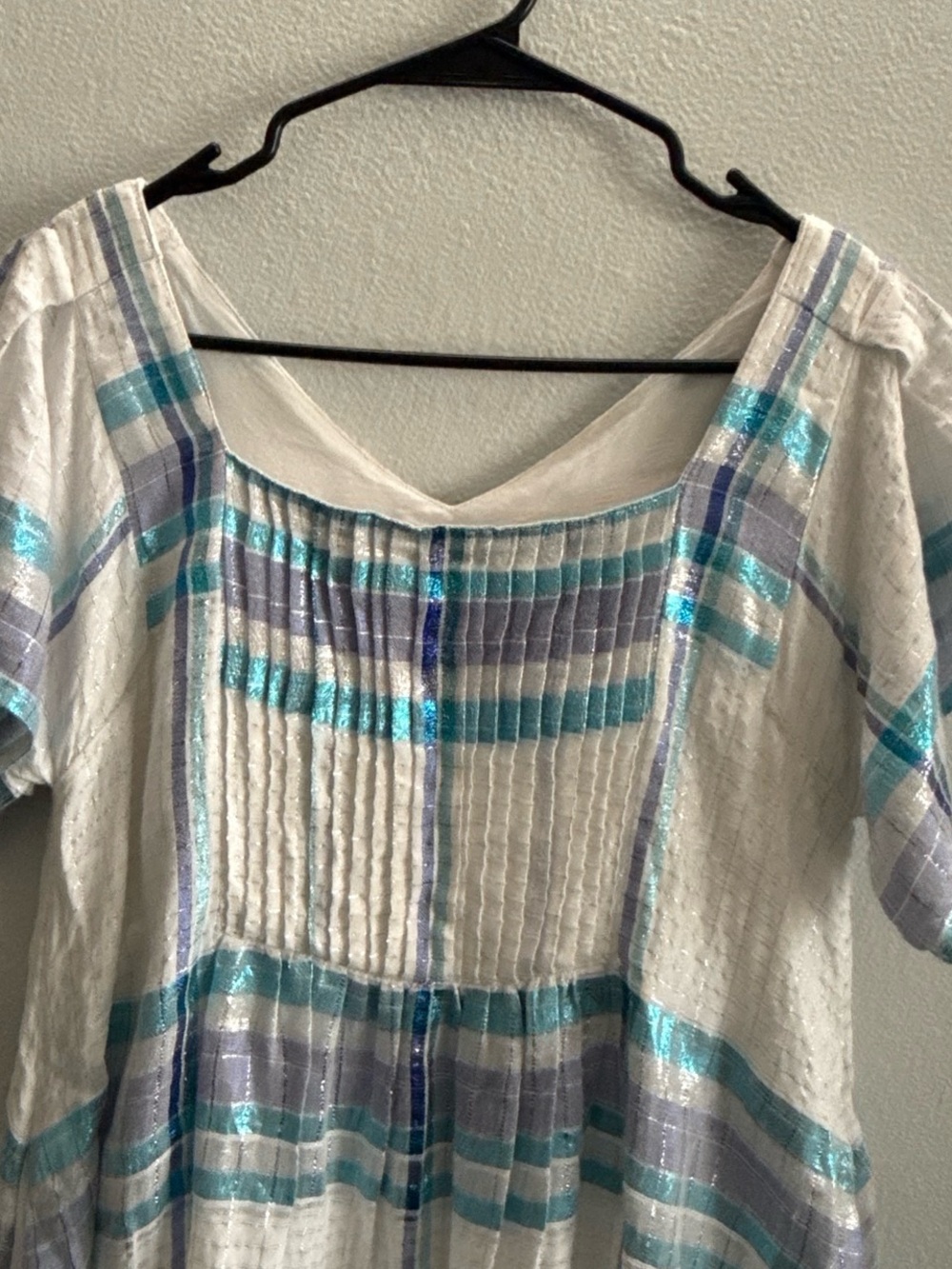 Free People Barcelona Plaid Mini Dress Women Metallic Shimmer Ivory XS - Picture 5 of 9